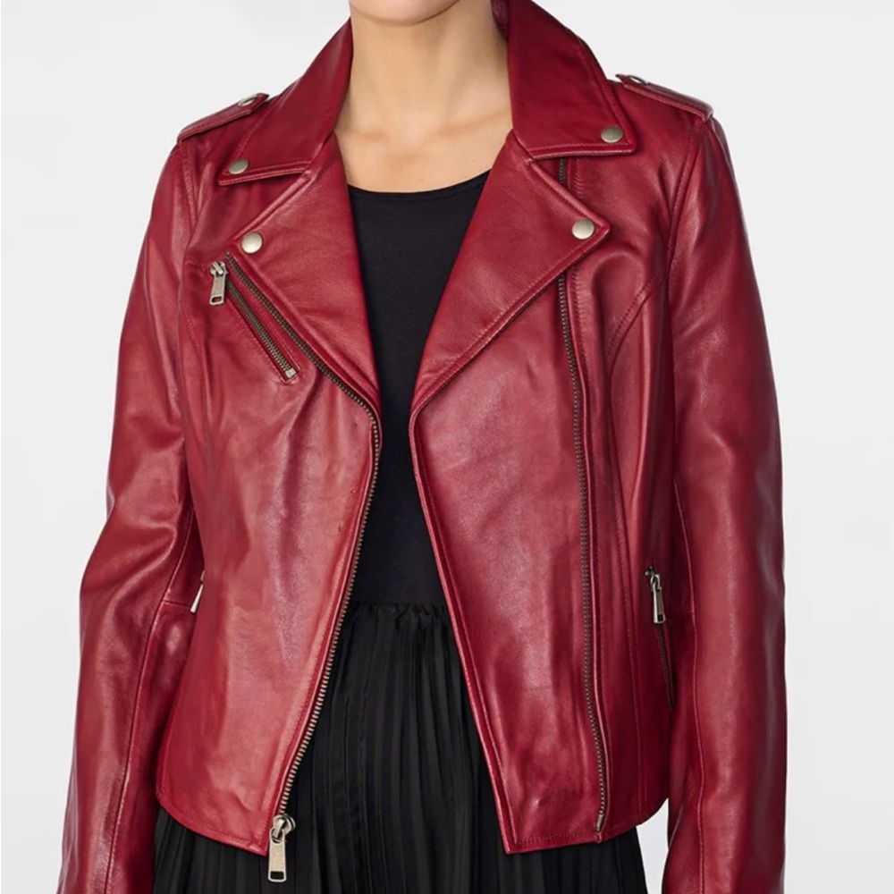 Wilsons Leather Red Moto Jacket Asymmetrical Zipper